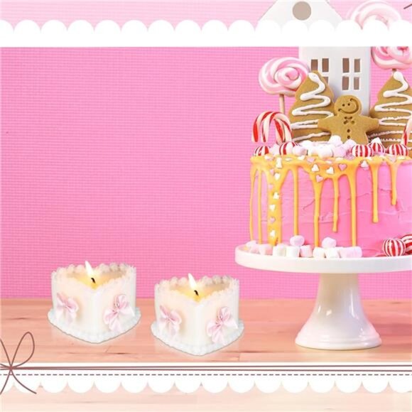 2pc Coquette Pink Bow Heart Soy Wax Candles - Picture 5 of 5